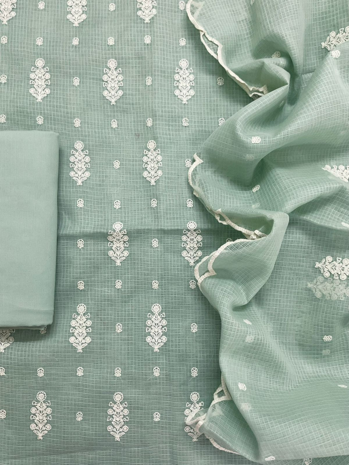 Soft Kota Silk Embroidered Suit - Green