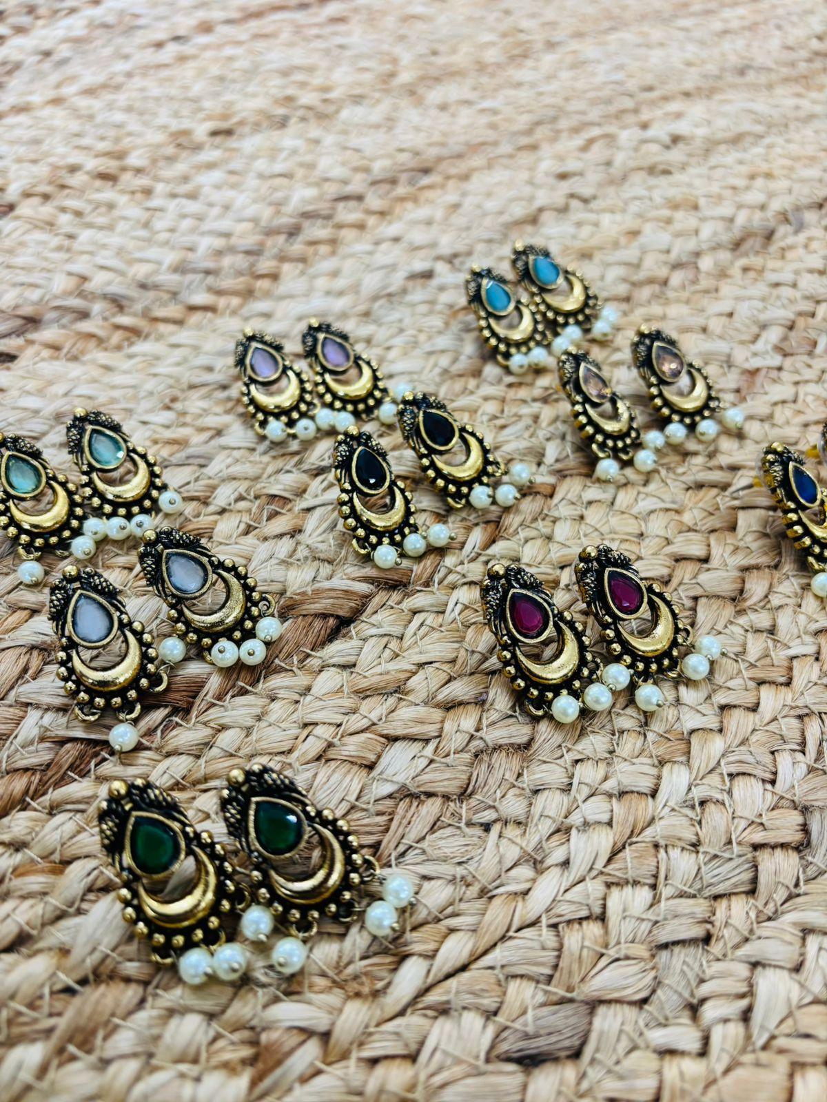 Metallic Oxidised Gold Earrings - Blue