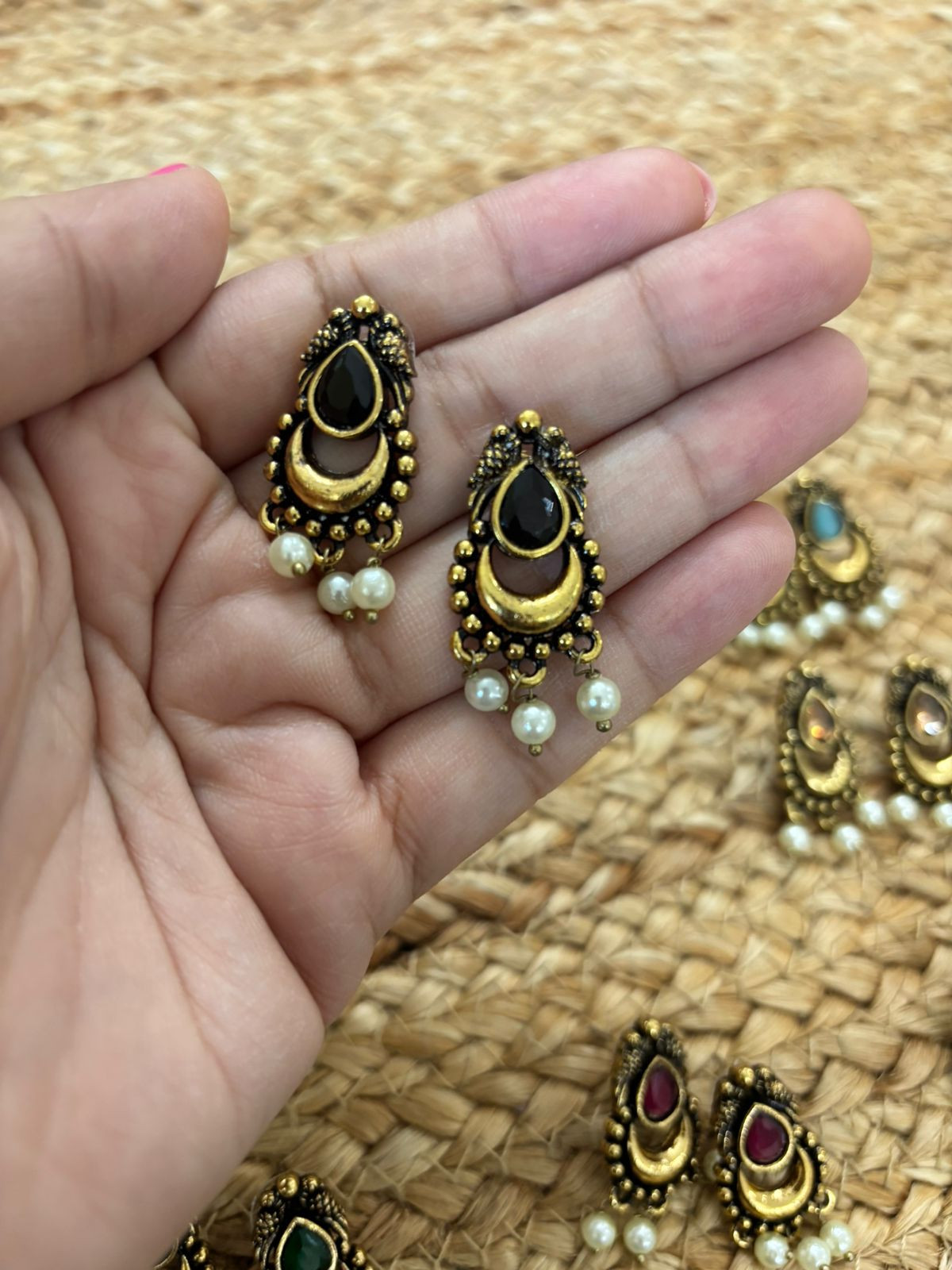 Metallic Oxidised Gold Earrings - Black