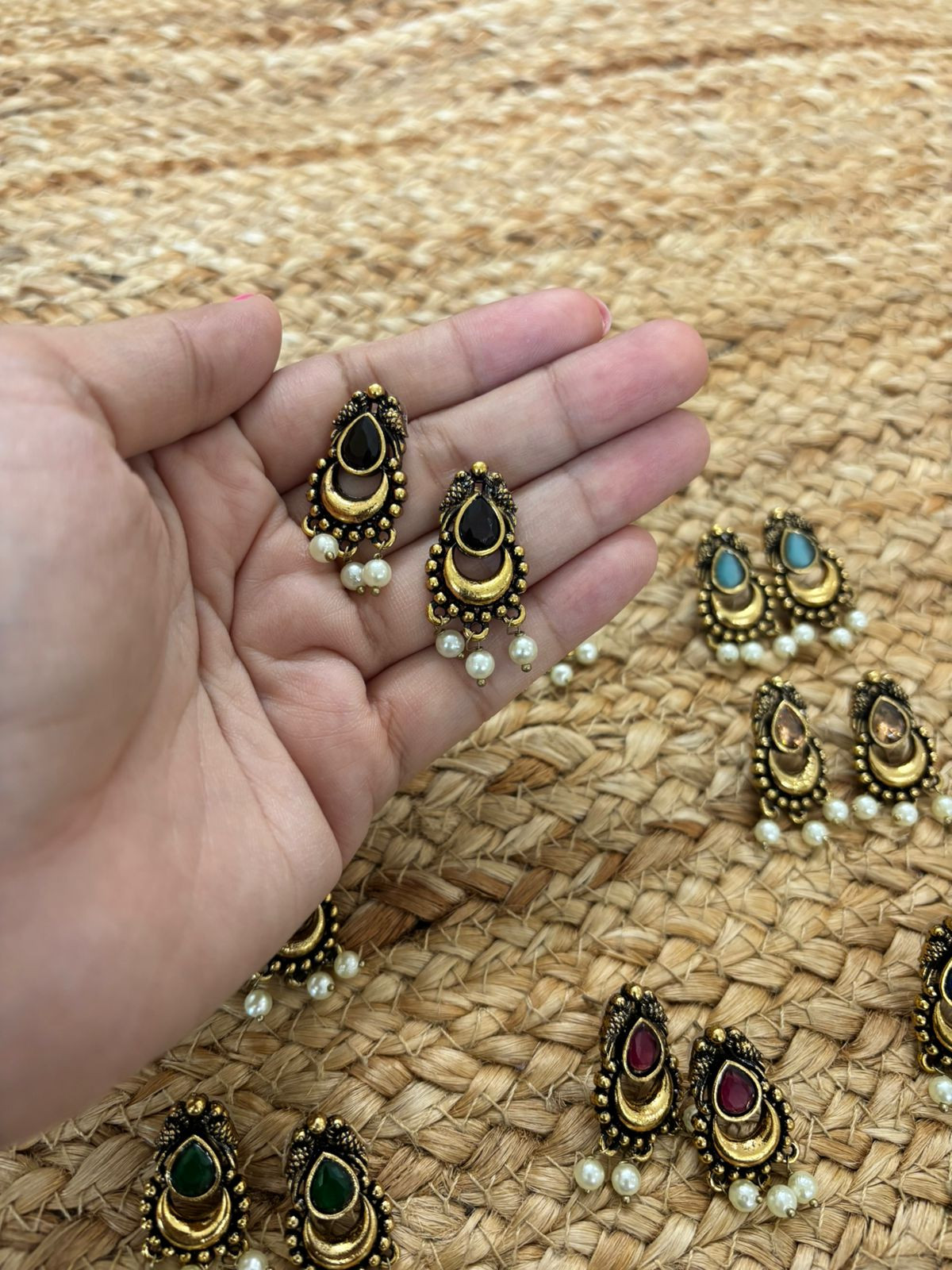 Metallic Oxidised Gold Earrings - Black