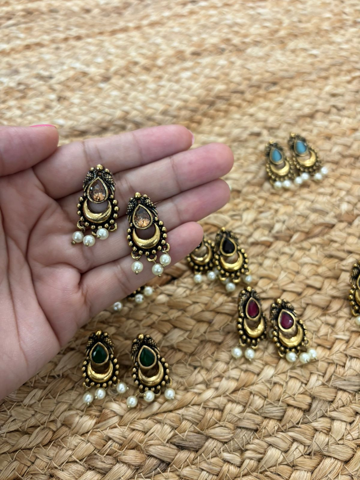 Metallic Oxidised Gold Earrings - Peach