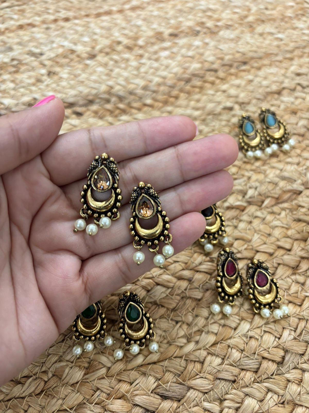 Metallic Oxidised Gold Earrings - Peach