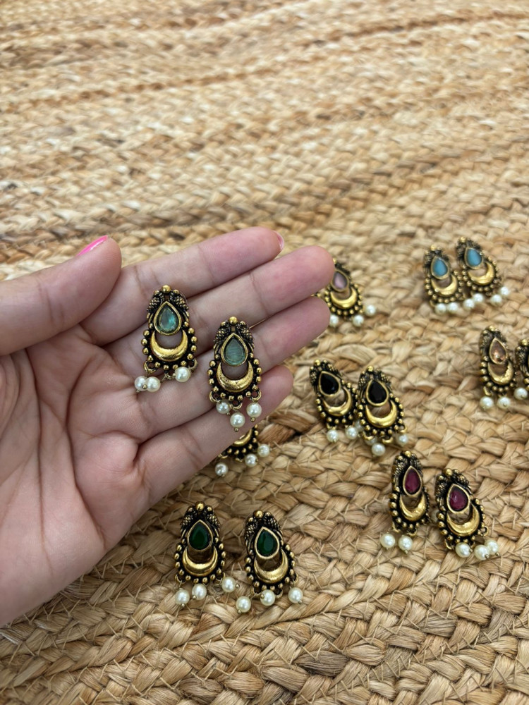 Image of Metallic Oxidised Gold Earrings - Sea Green