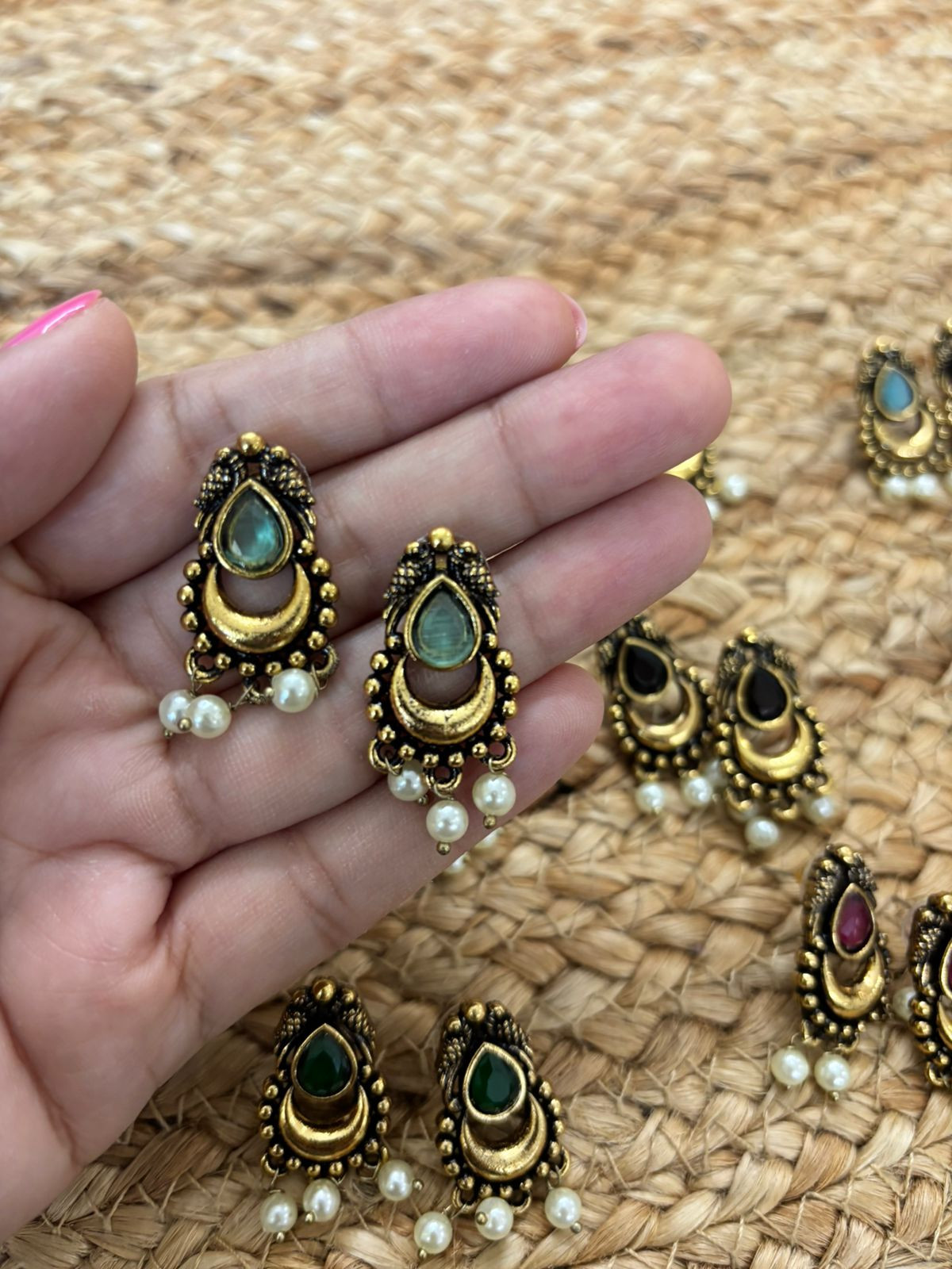 Metallic Oxidised Gold Earrings - Sea Green