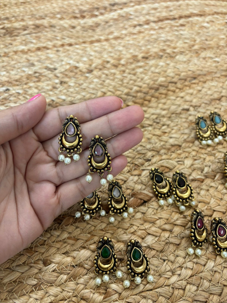 Image of Metallic Oxidised Gold Earrings - Pink