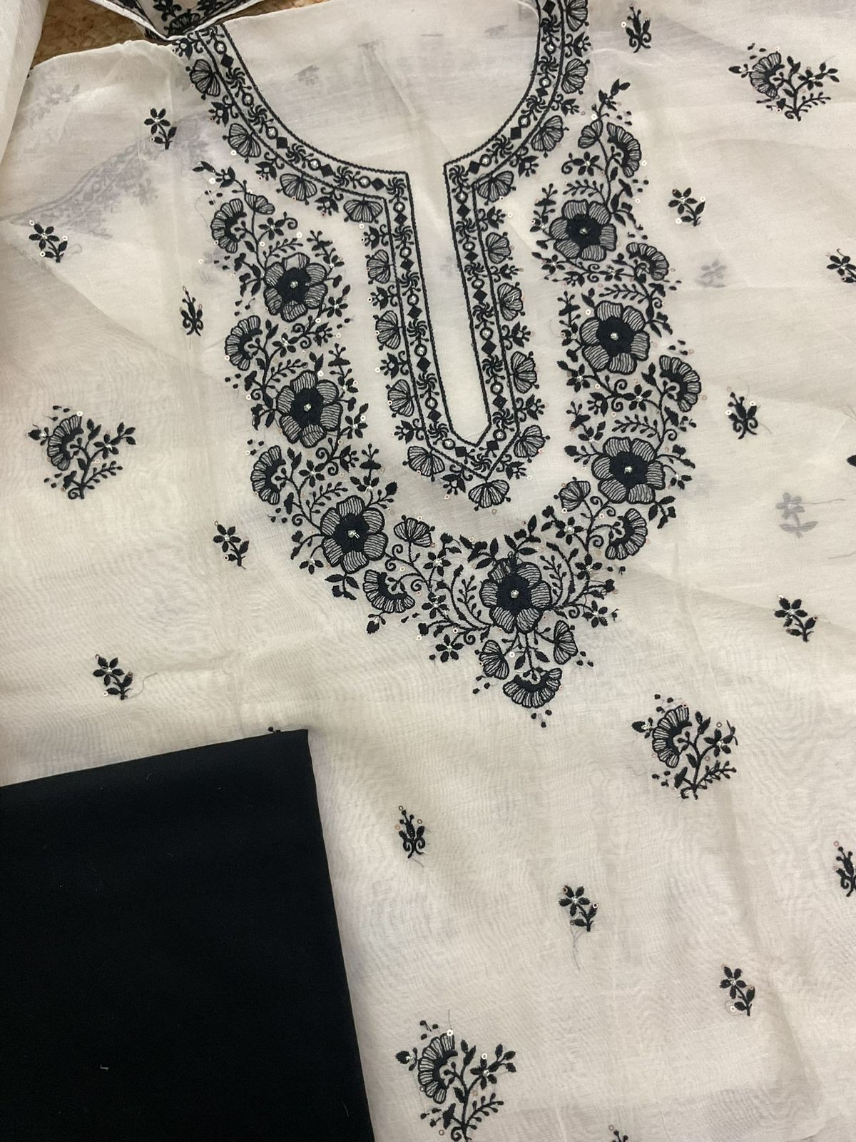 Pure Chanderi Embroidered Suit - Off White