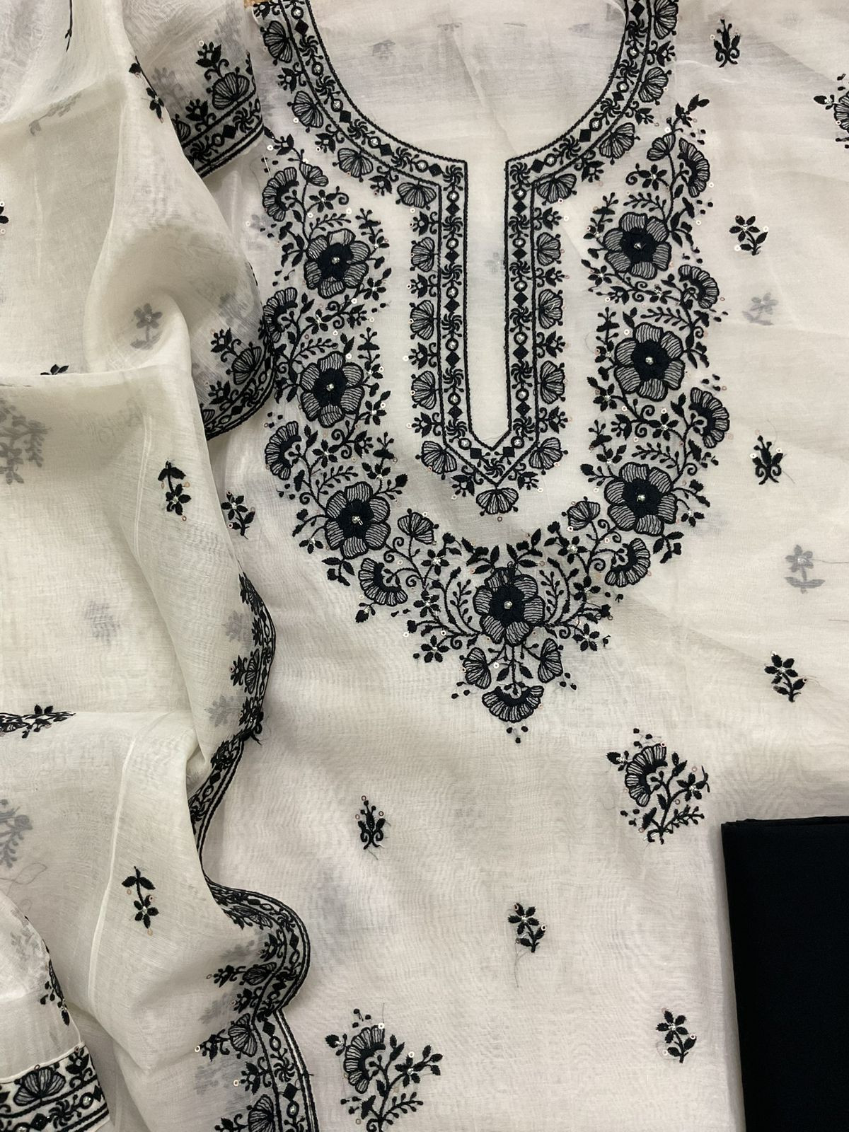 Pure Chanderi Embroidered Suit - Off White