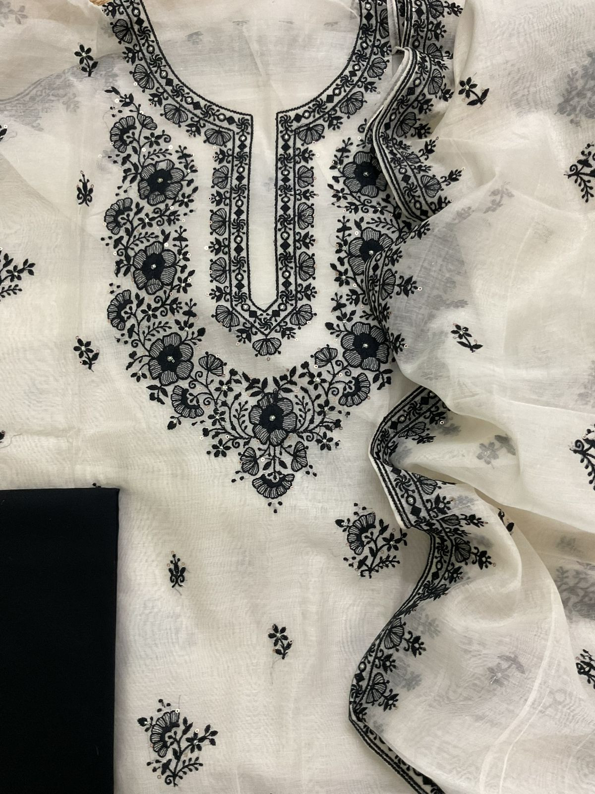 Pure Chanderi Embroidered Suit - Off White