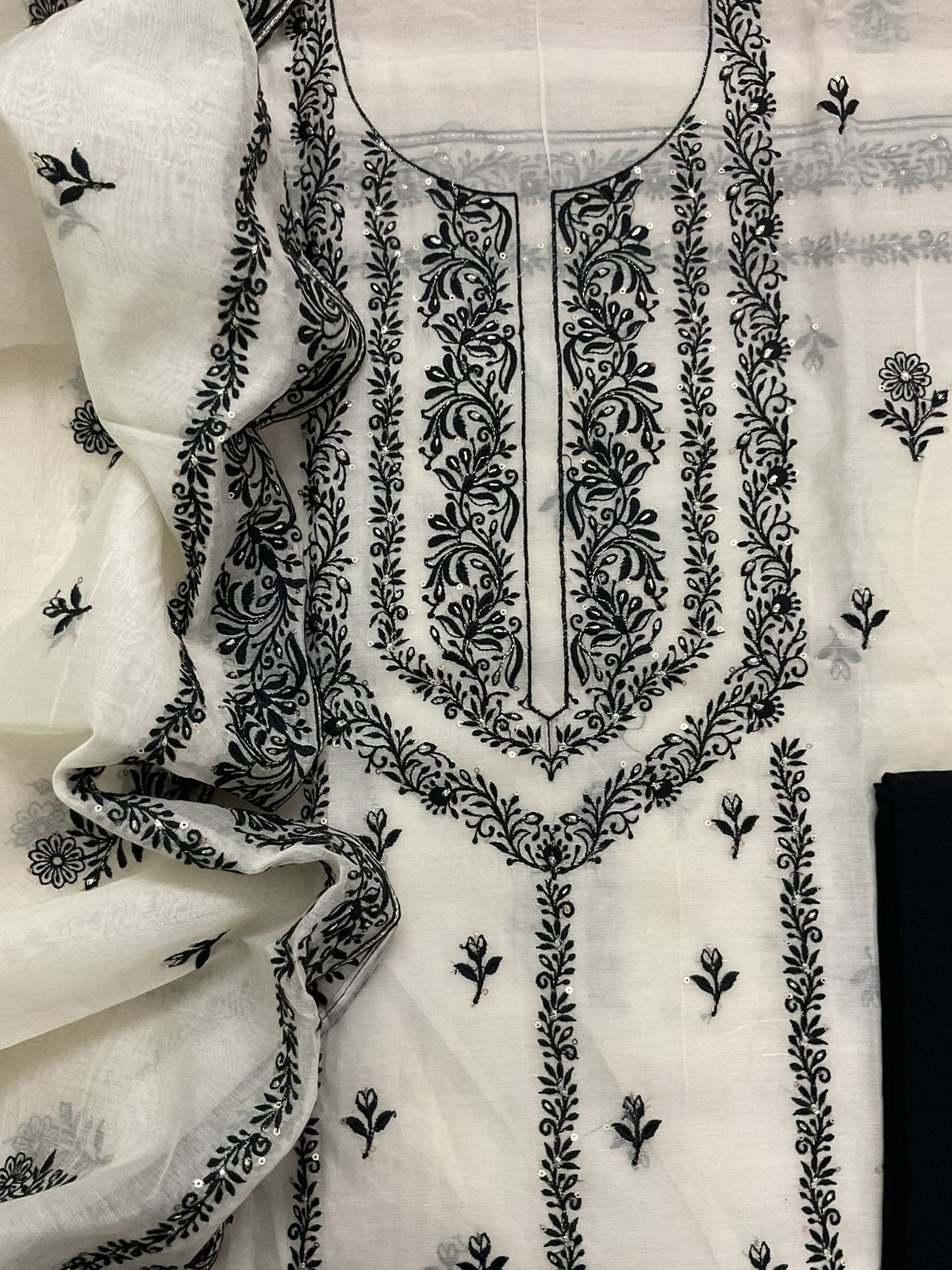 Pure Chanderi Embroidered Suit - Off White