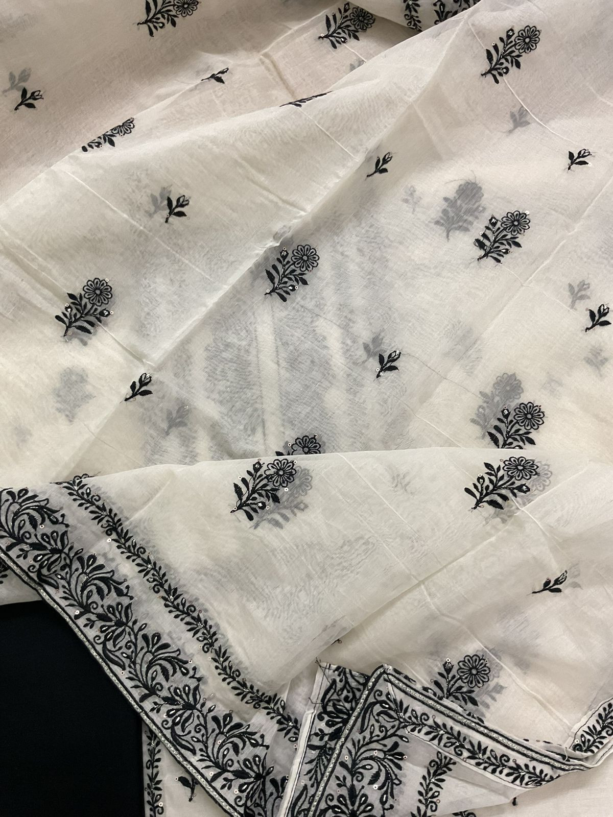 Pure Chanderi Embroidered Suit - Off White
