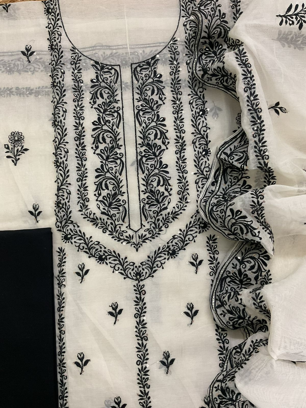 Pure Chanderi Embroidered Suit - Off White