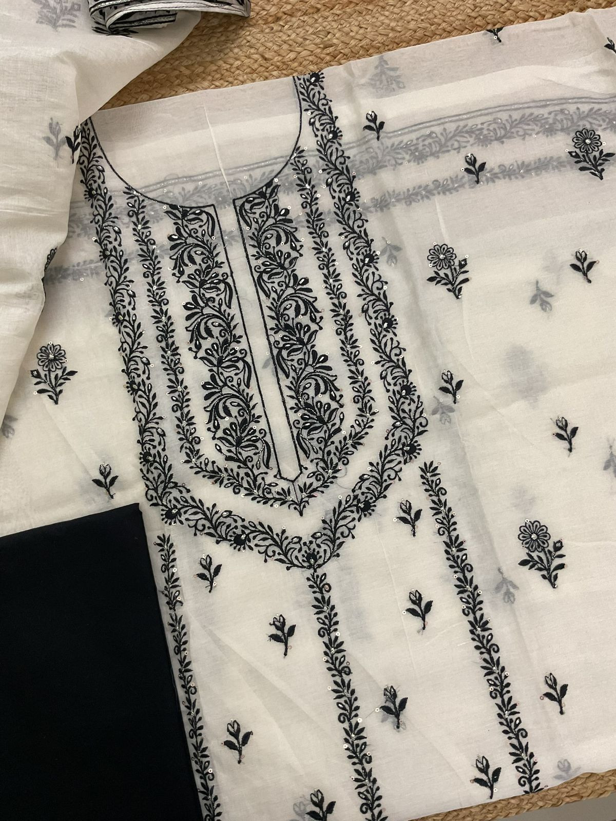 Pure Chanderi Embroidered Suit - Off White