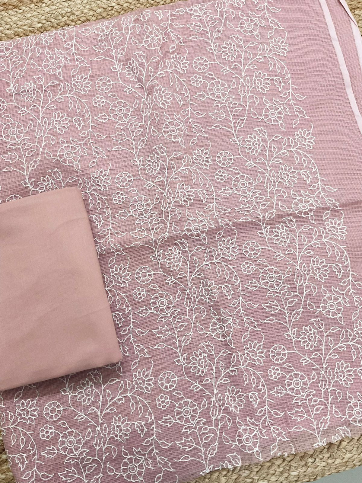 Soft Kota Silk Embroidered Suit - Onion Pink