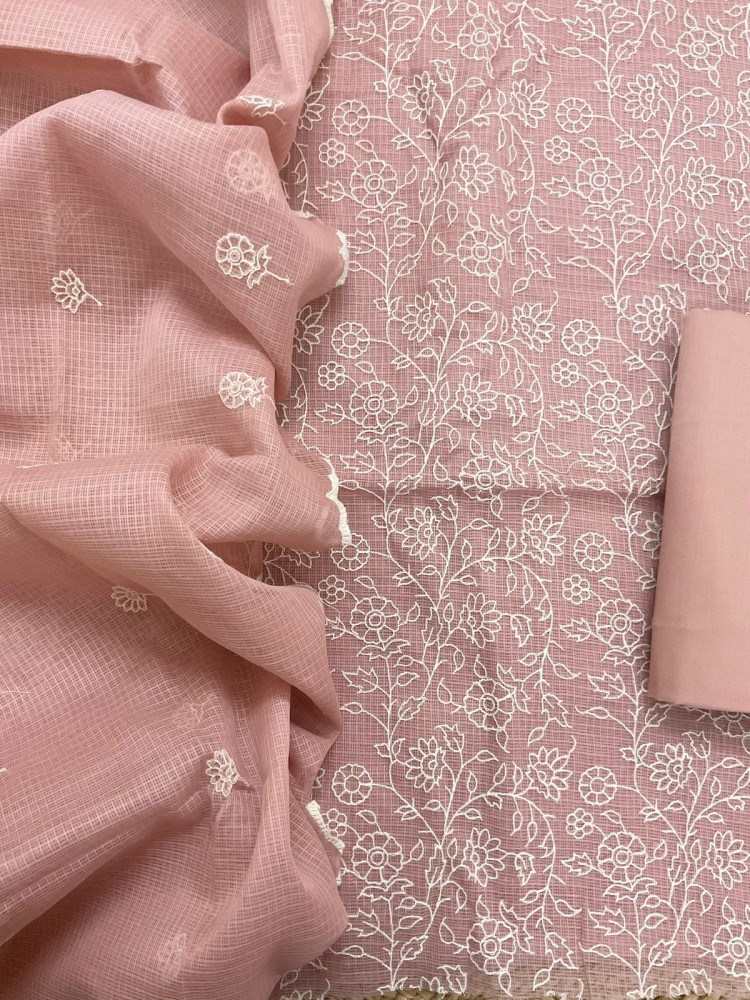 Image of Soft Kota Silk Embroidered Suit - Onion Pink
