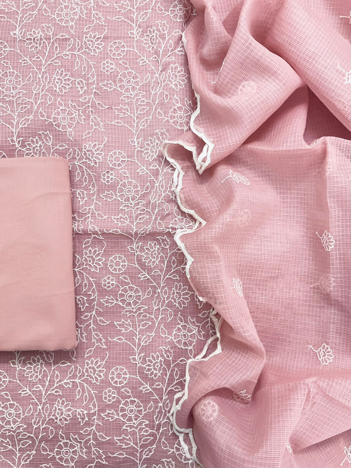 Soft Kota Silk Embroidered Suit - Onion Pink
