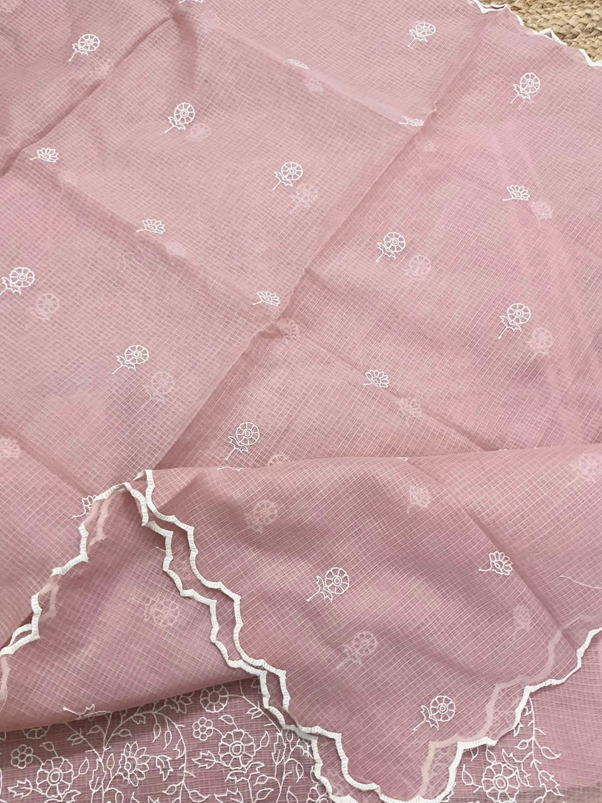 Soft Kota Silk Embroidered Suit - Onion Pink