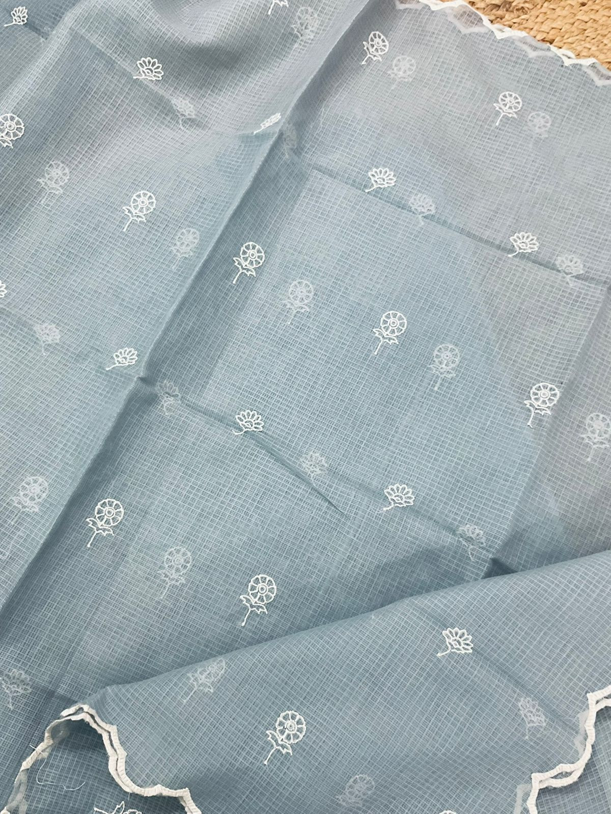 Soft Kota Silk Embroidered Suit - Grey