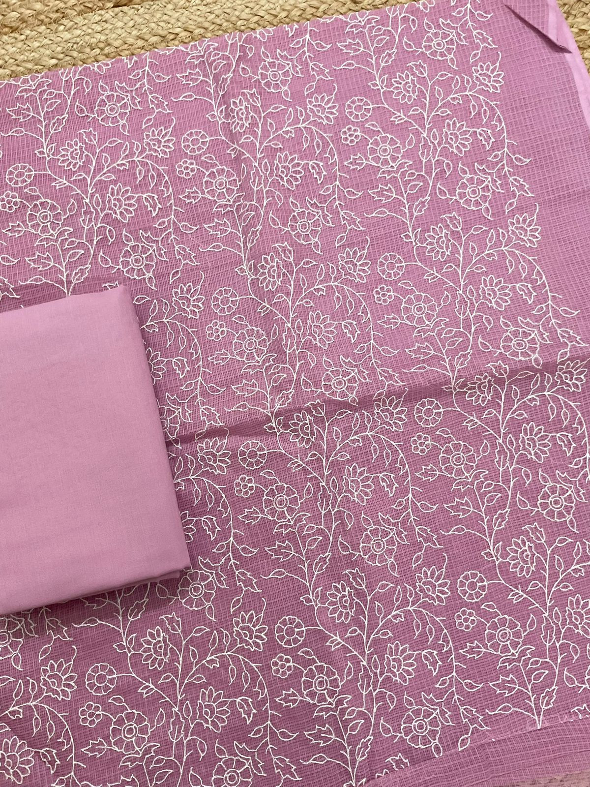 Soft Kota Silk Embroidered Suit - Pink