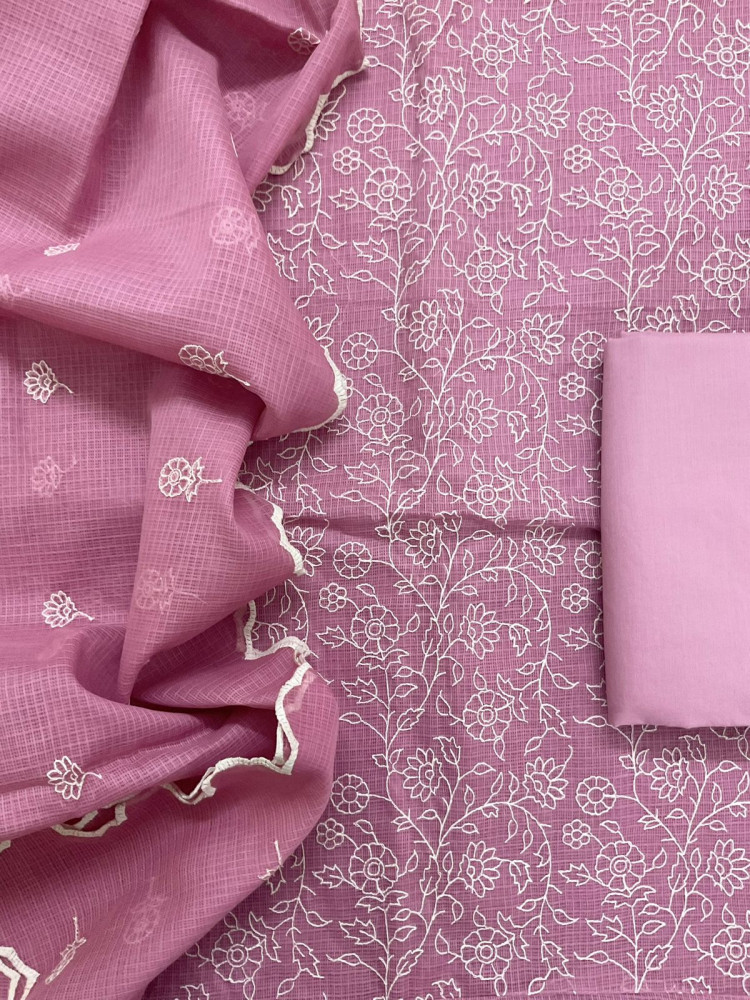 Image of Soft Kota Silk Embroidered Suit - Pink