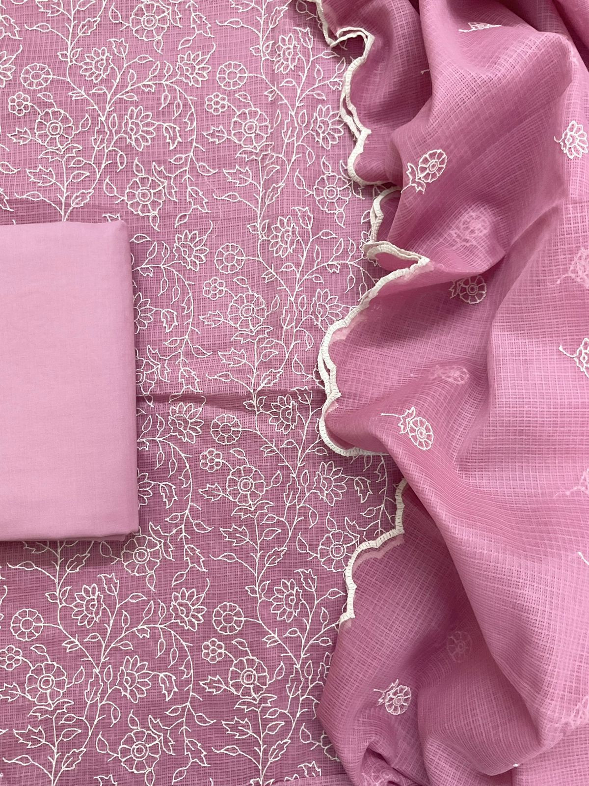 Soft Kota Silk Embroidered Suit - Pink