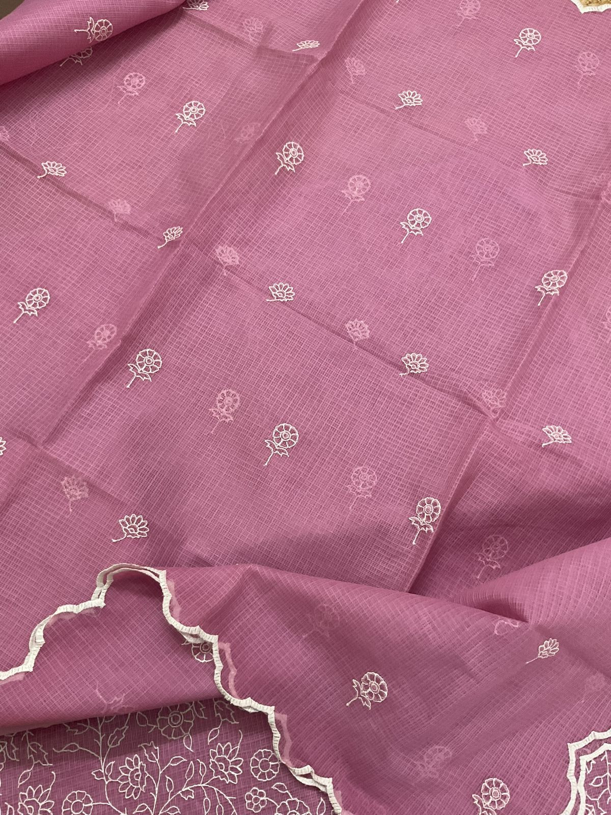 Soft Kota Silk Embroidered Suit - Pink