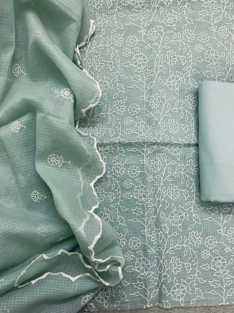 Image of Soft Kota Silk Embroidered Suit - Sea Green
