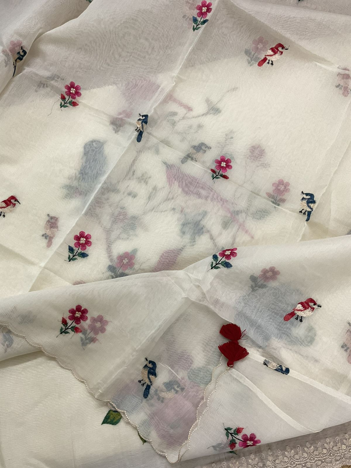 Pure Mul Chanderi Embroidered Suit - Off White