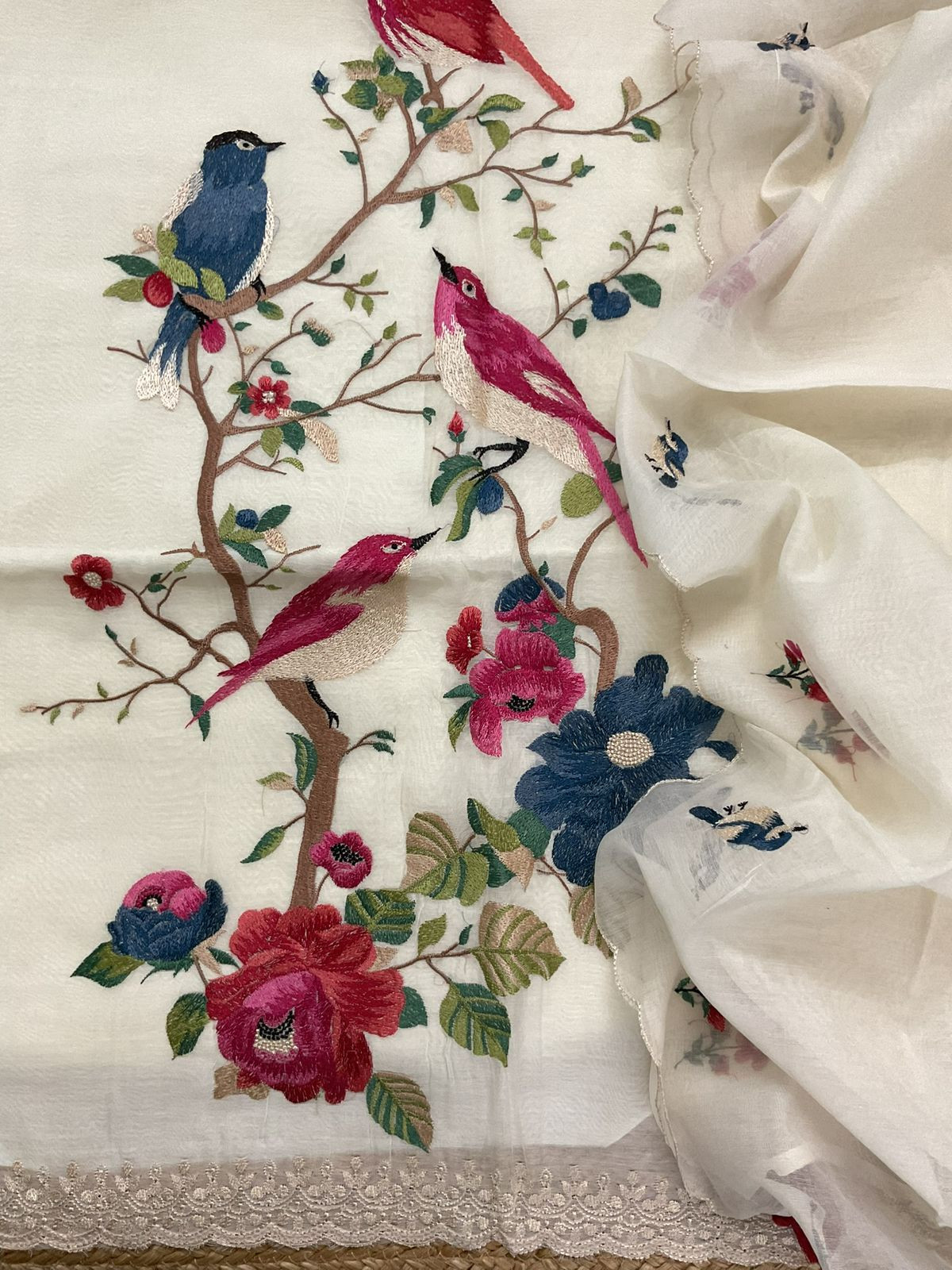Pure Mul Chanderi Embroidered Suit - Off White