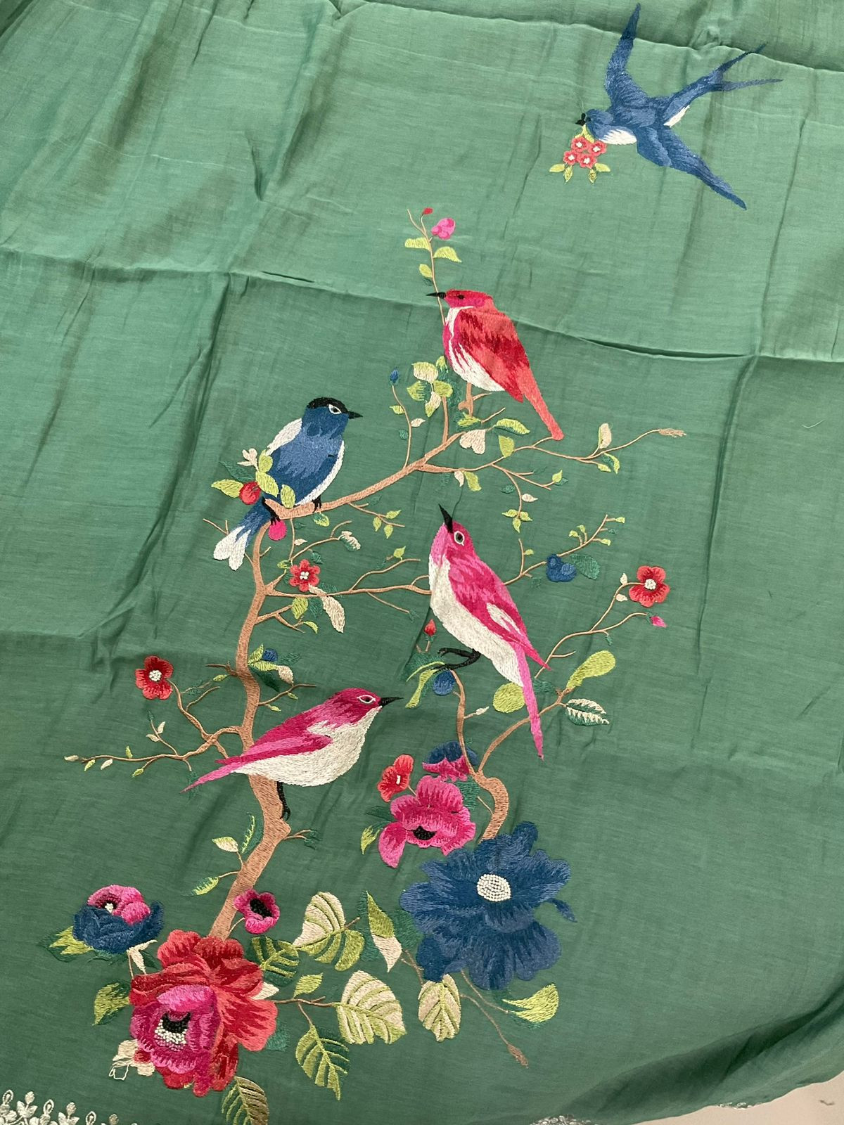 Pure Mul Chanderi Embroidered Suit - Green