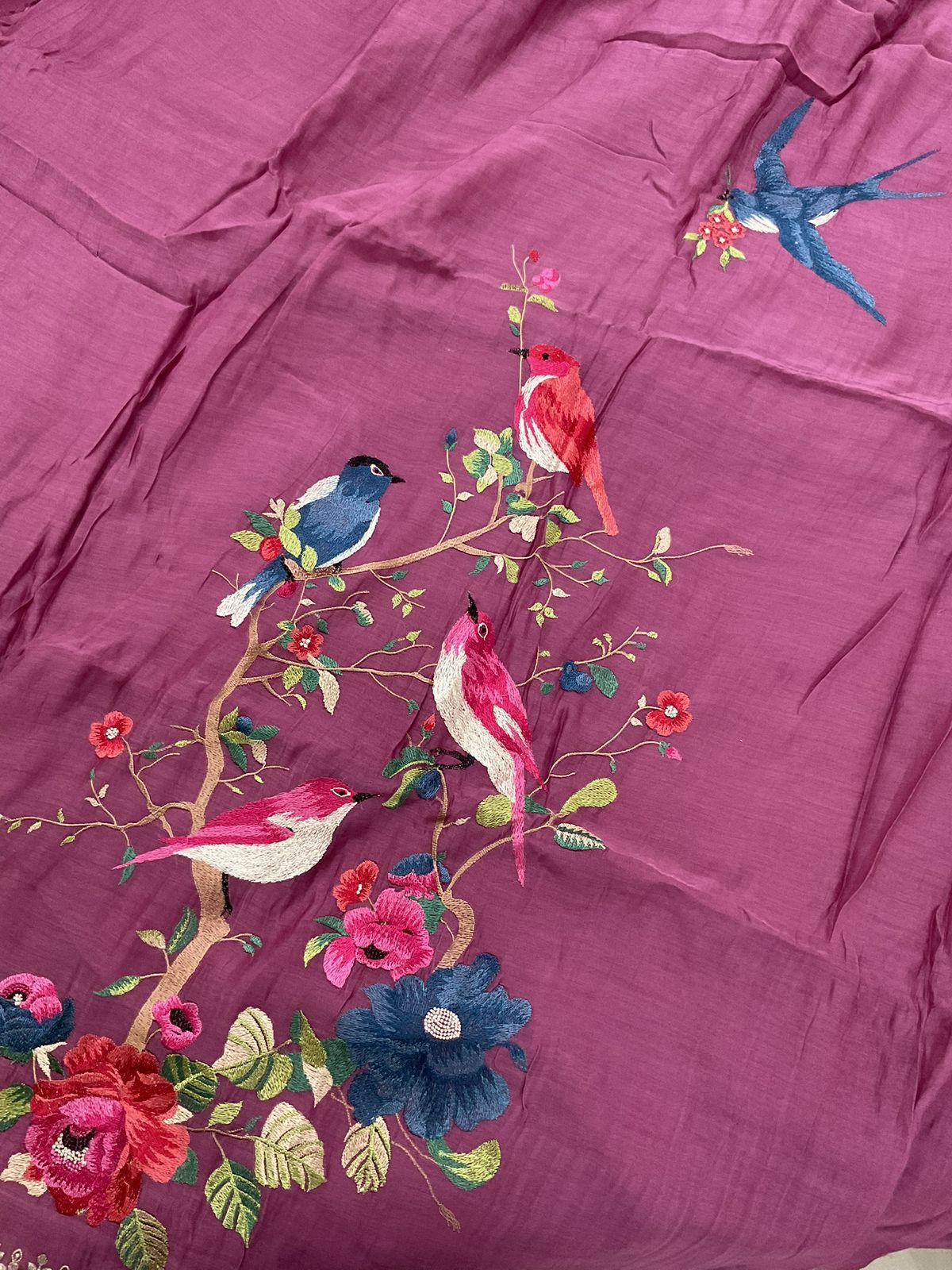 Pure Mul Chanderi Embroidered Suit - Wine