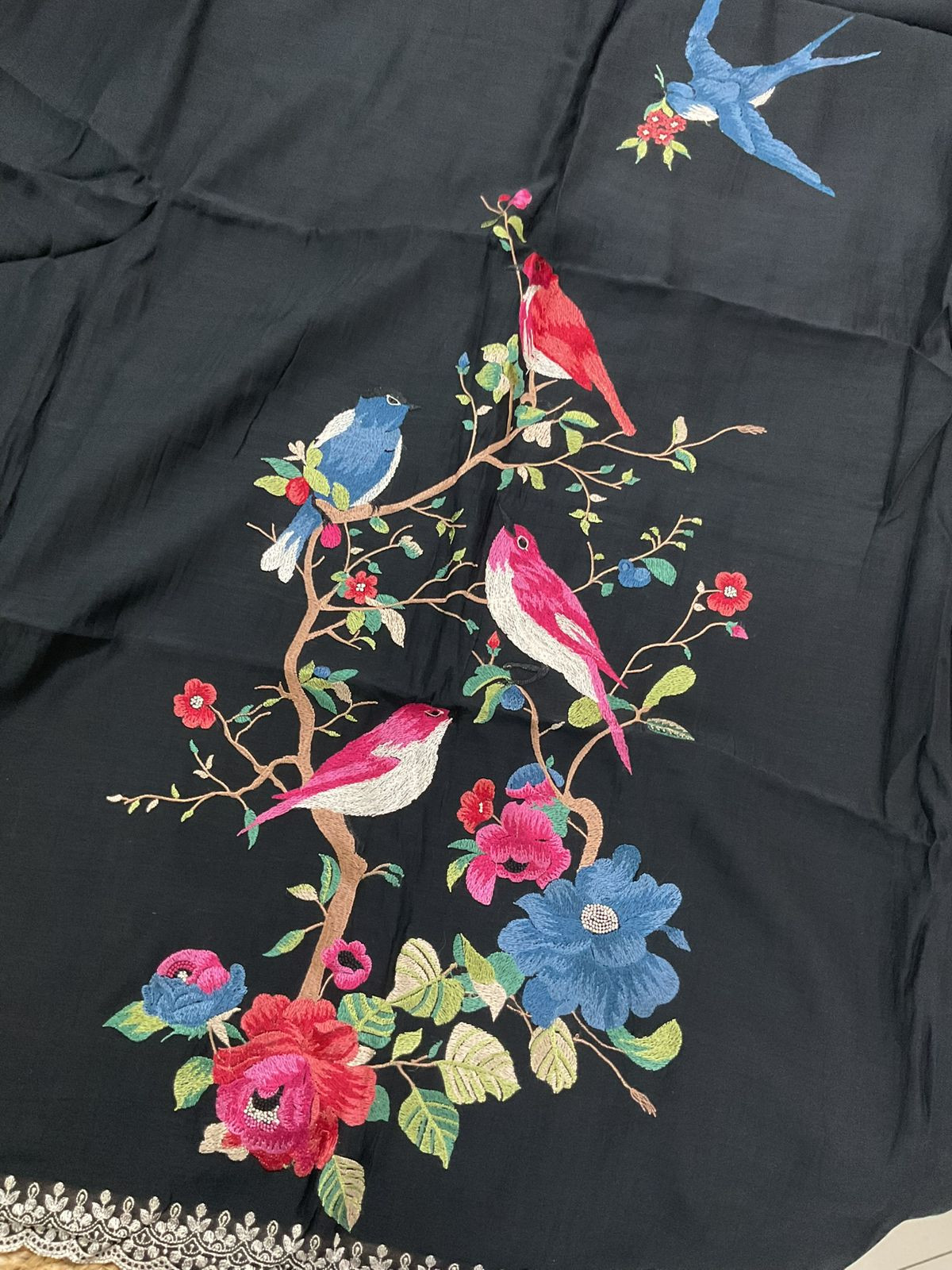 Pure Mul Chanderi Embroidered Suit - Black