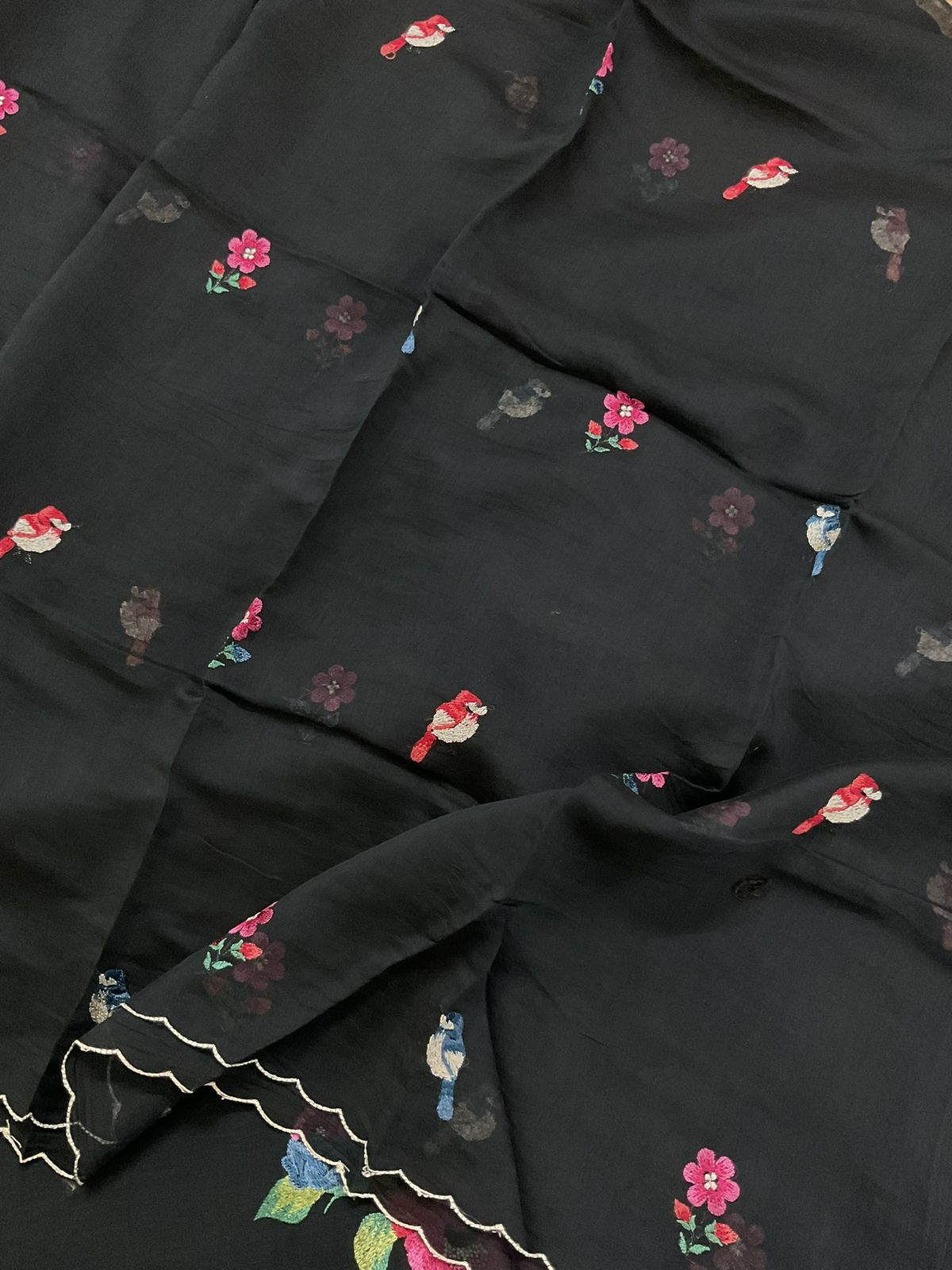 Pure Mul Chanderi Embroidered Suit - Black