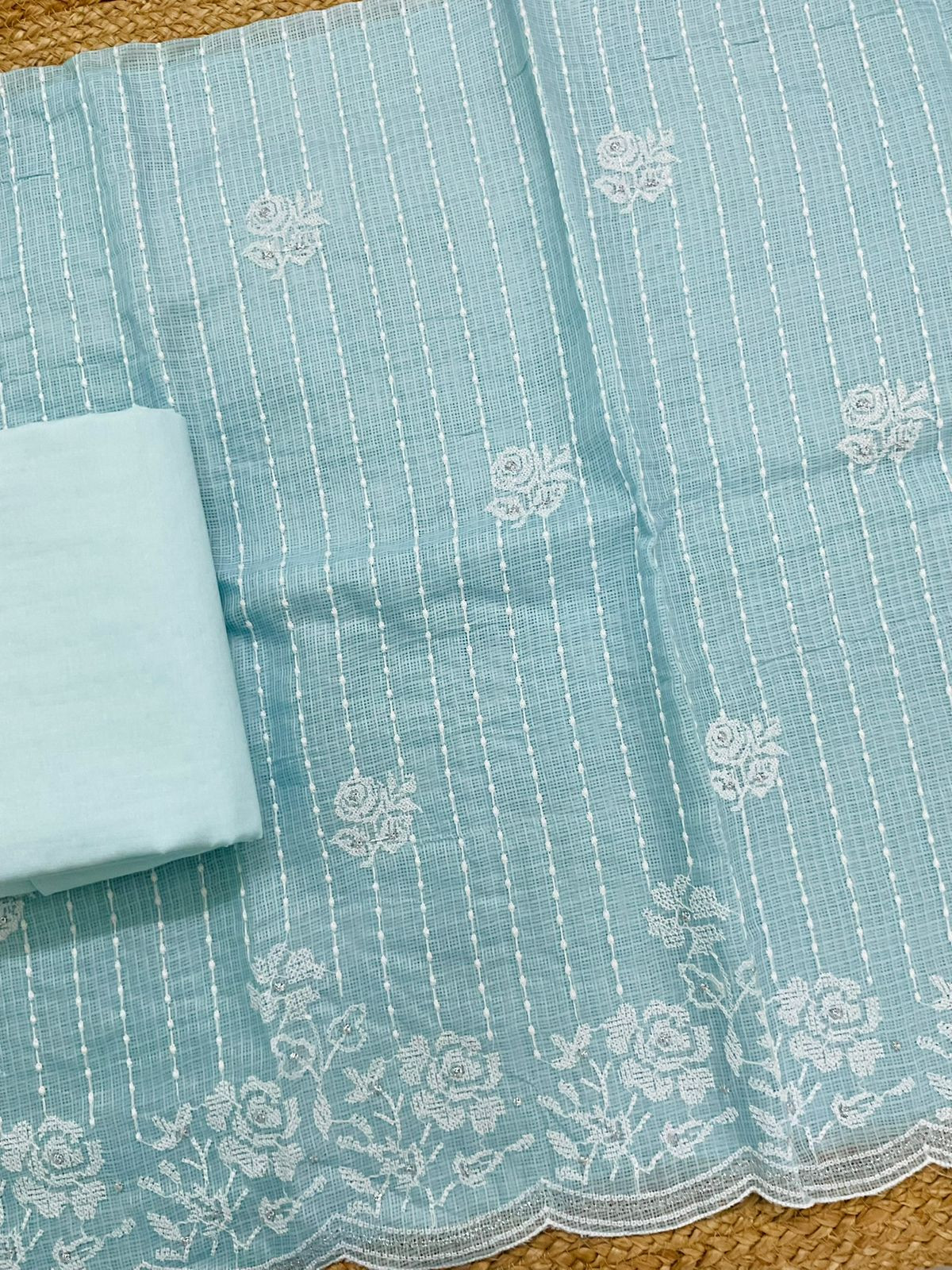 Soft Kota Silk Embroidered Suit - Blue