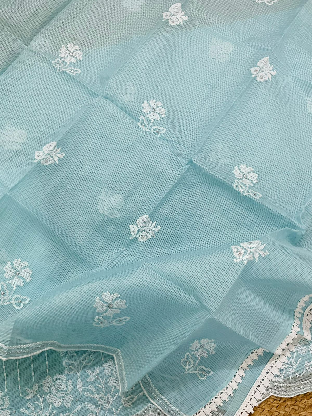 Soft Kota Silk Embroidered Suit - Blue