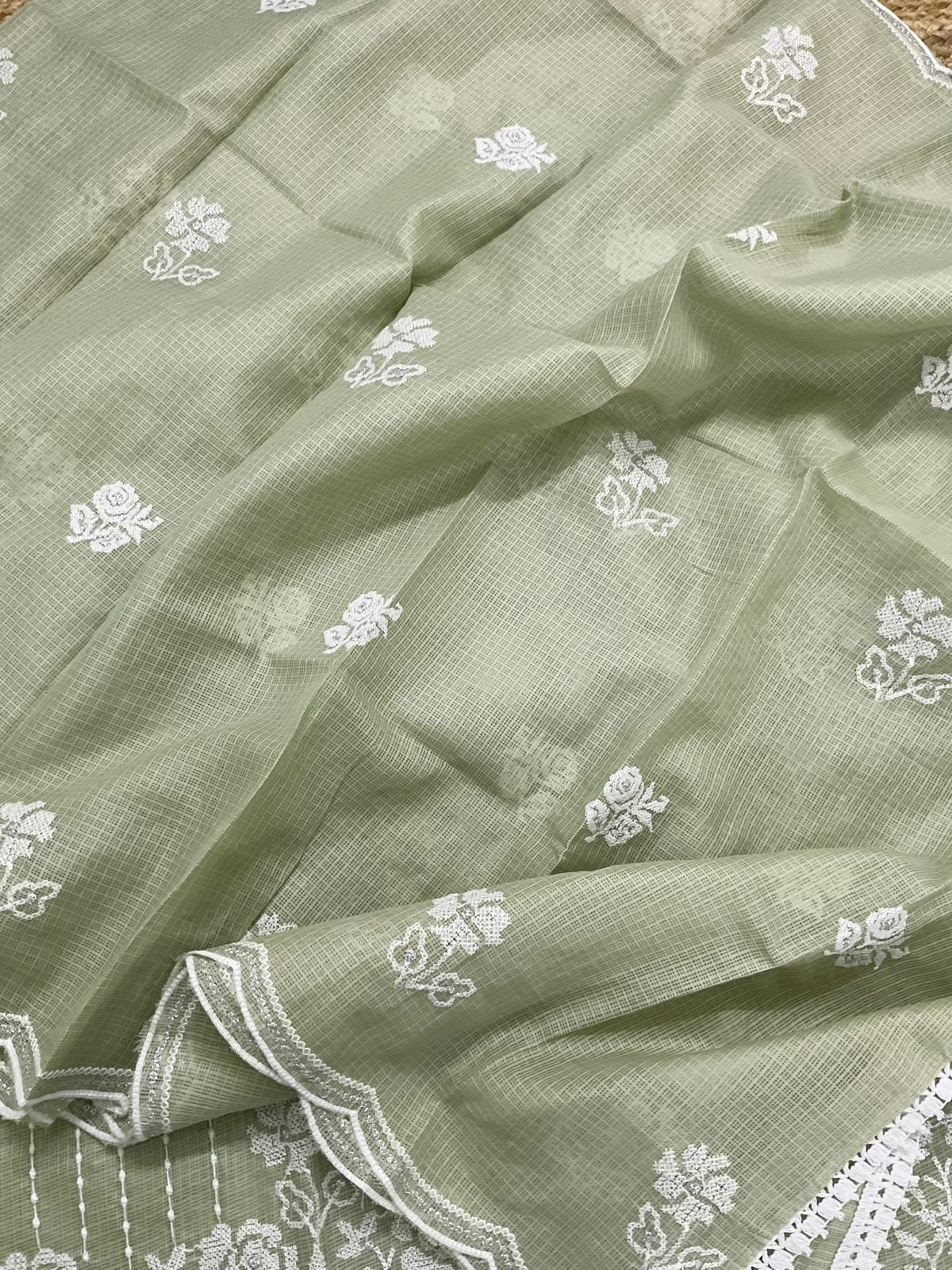 Soft Kota Silk Embroidered Suit - Green