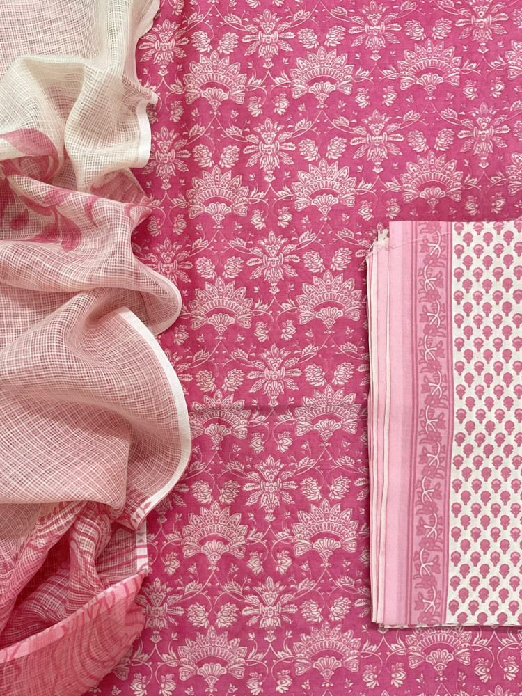 Image of Pure Chanderi Printed Suit - Pink