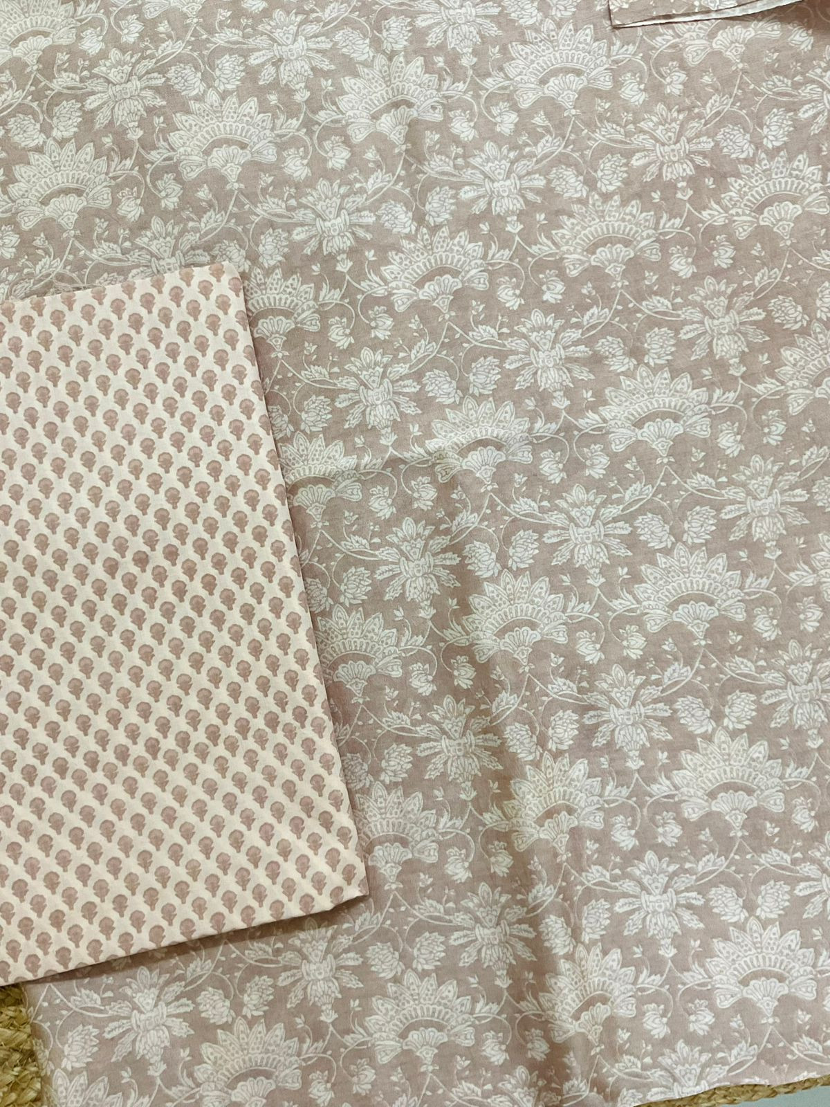 Pure Chanderi Printed Suit - Beige