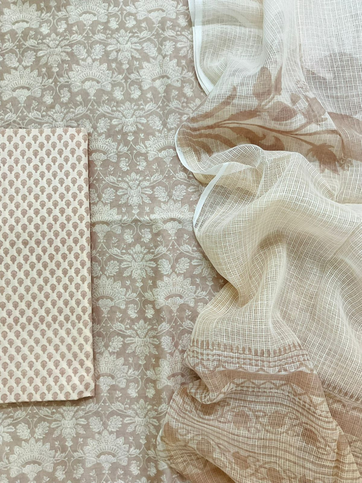 Pure Chanderi Printed Suit - Beige