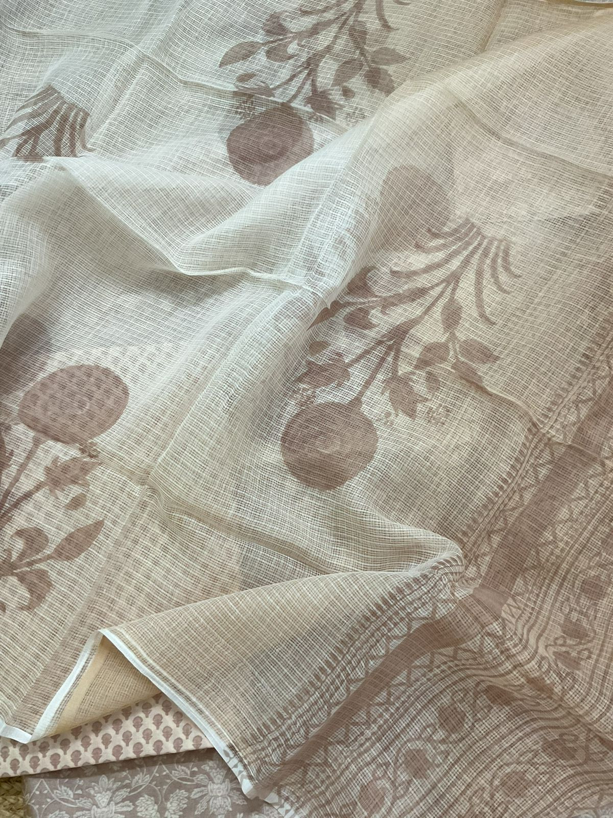Pure Chanderi Printed Suit - Beige