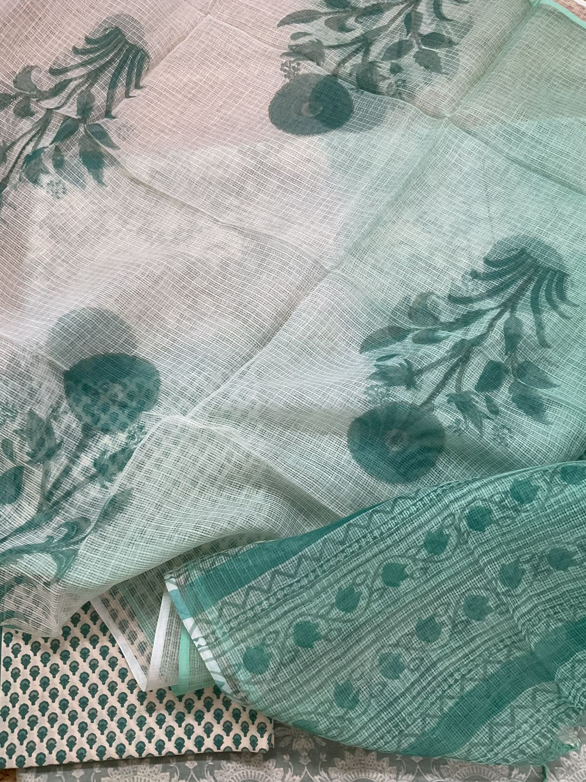 Pure Chanderi Printed Suit - Green