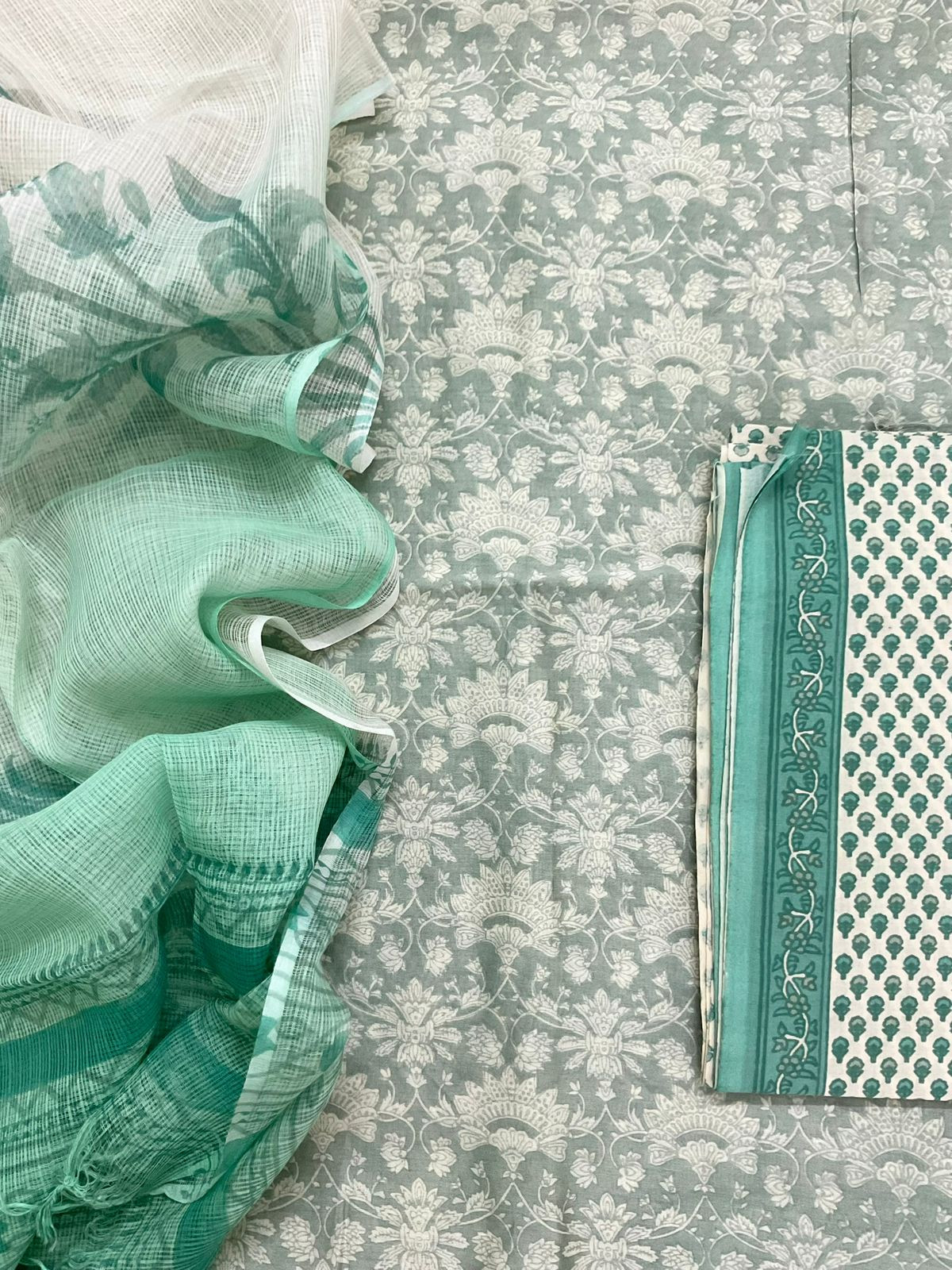 Pure Chanderi Printed Suit - Green