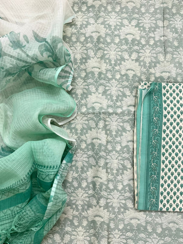 Image of Pure Chanderi Printed Suit - Green