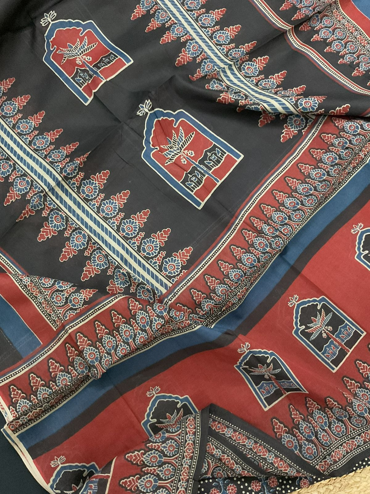 Pure Cotton Printed Embroidered Suit - Black