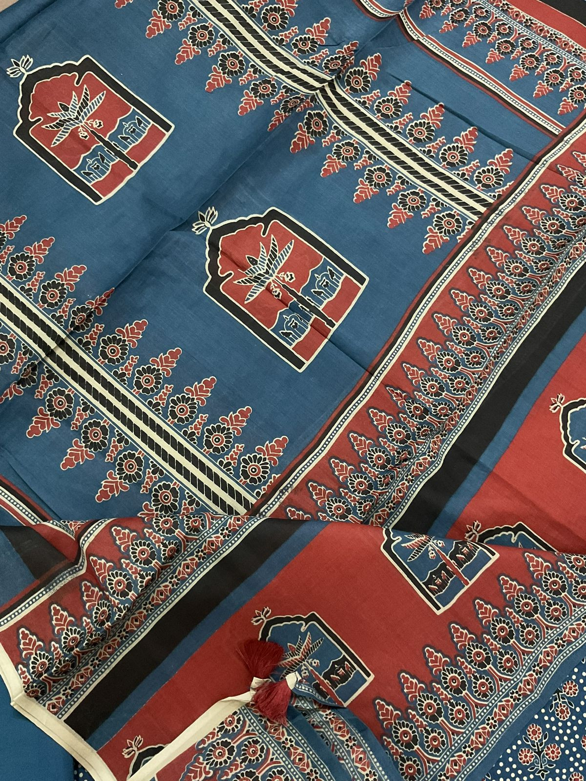 Pure Cotton Printed Embroidered Suit - Blue