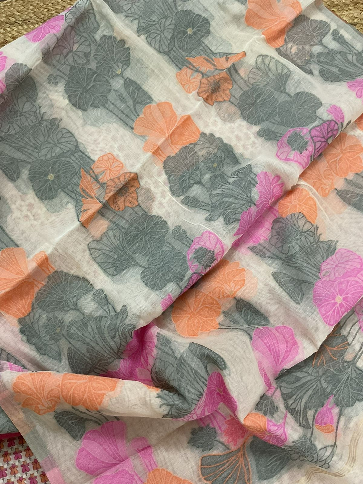 Soft Kora Chanderi Printed Jamdani Weaved Suit - Pink