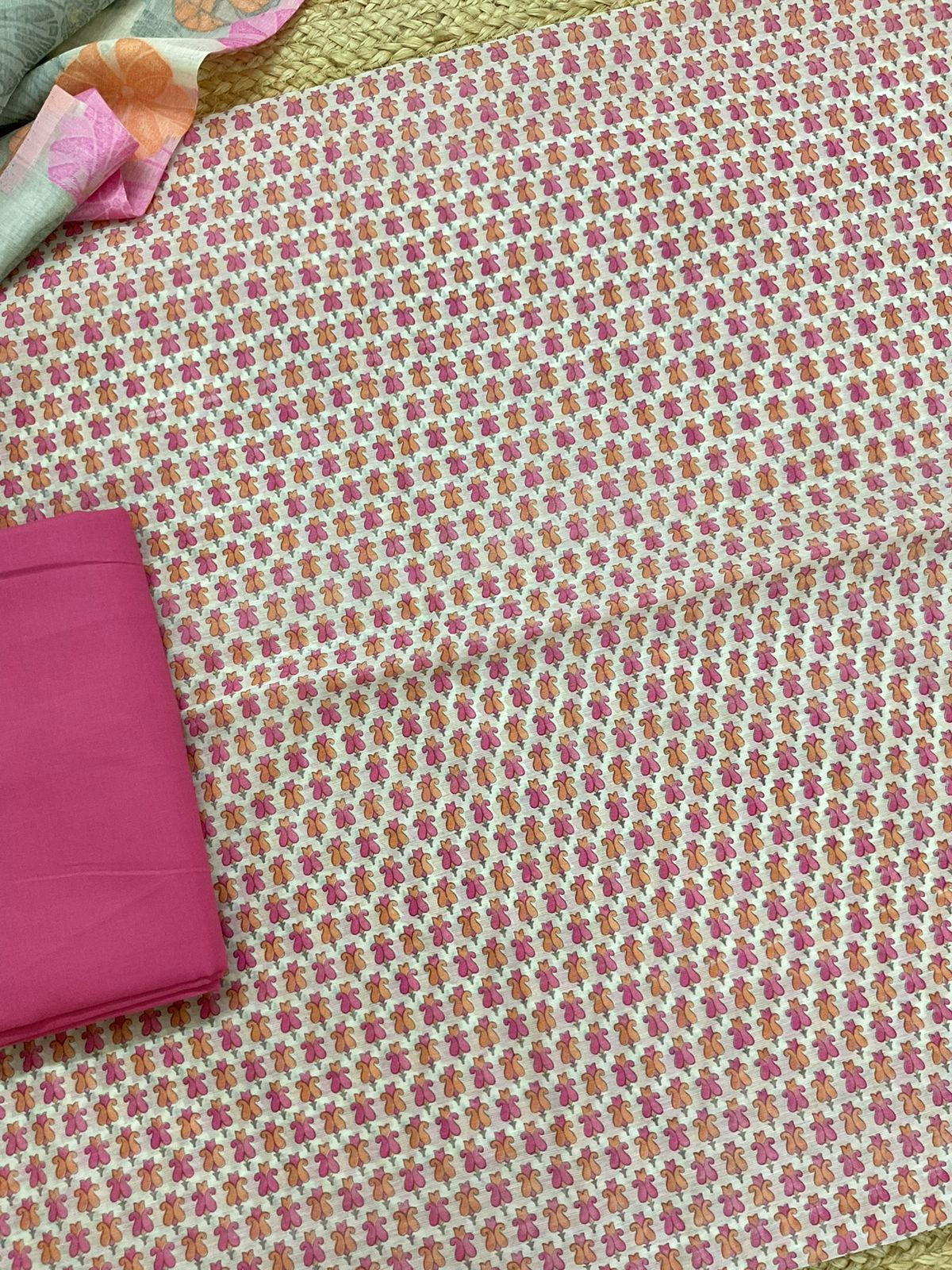 Soft Kora Chanderi Printed Jamdani Weaved Suit - Pink