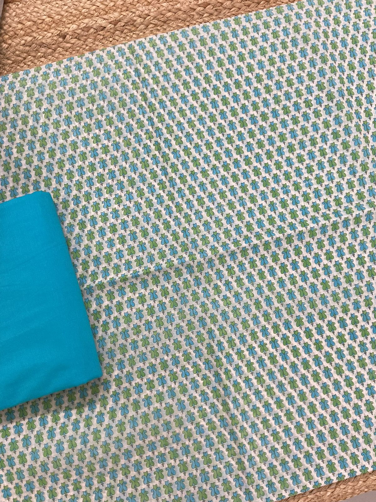 Soft Kora Chanderi Printed Jamdani Weaved Suit - Blue