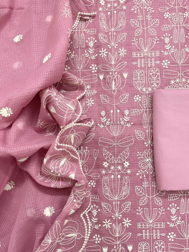 Image of Soft Kota Silk Embroidered Suit - Pink