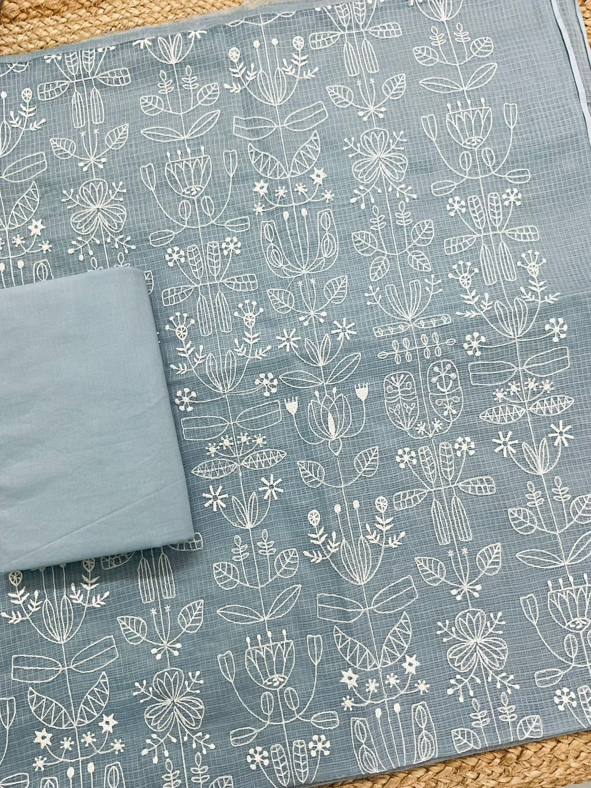 Soft Kota Silk Embroidered Suit - Grey