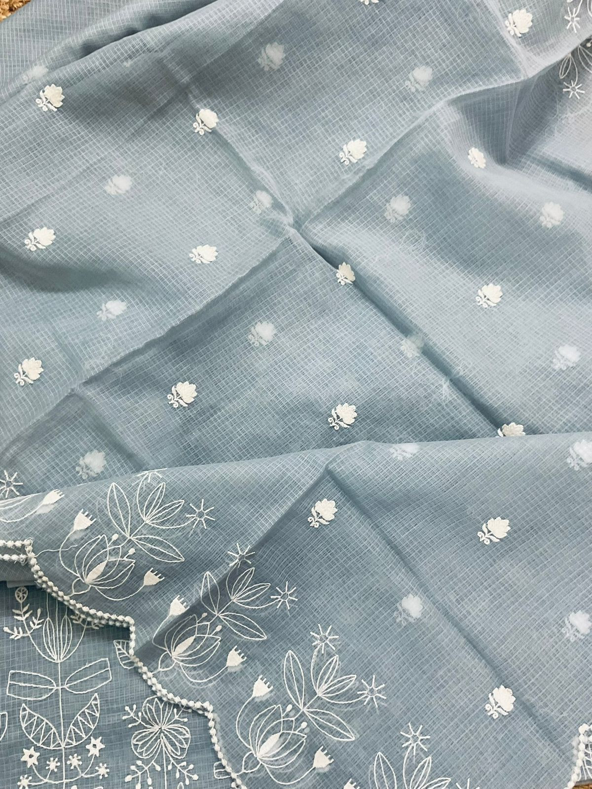Soft Kota Silk Embroidered Suit - Grey